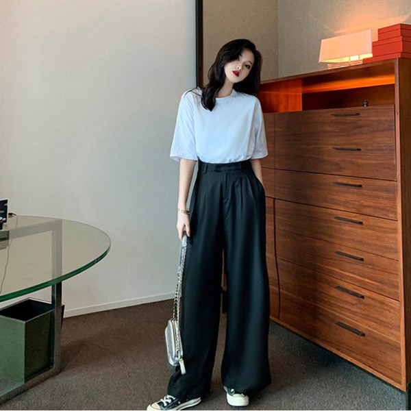 Női hosszú és széles nadrág magas derékkal, szürke és fekete színben