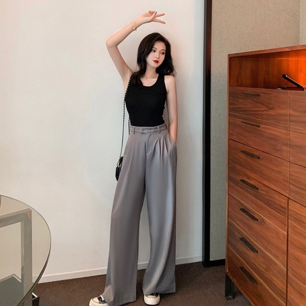 Női hosszú és széles nadrág magas derékkal, szürke és fekete színben