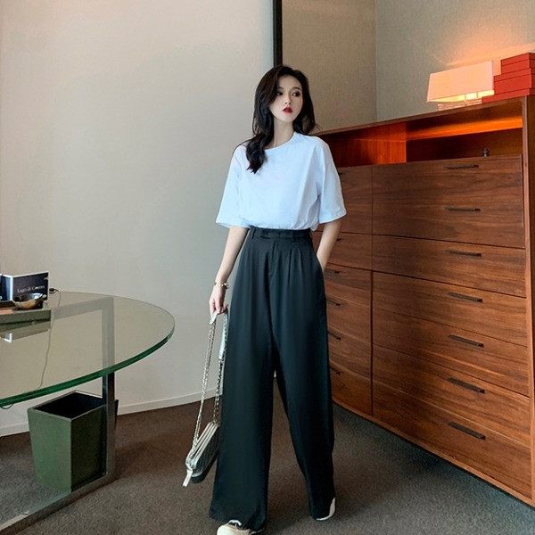 Női hosszú és széles nadrág magas derékkal, szürke és fekete színben