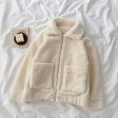 Καθημερινό γυναικείο παλτό με φερμουάρ και τσέπες σε μπεζ και ροζ χρώμα