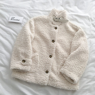 Palton casual de dama cu guler inalt si nasturi in alb si albastru