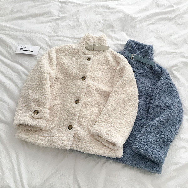 Palton casual de dama cu guler inalt si nasturi in alb si albastru