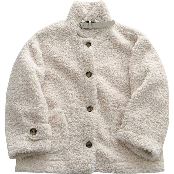 Palton casual de dama cu guler inalt si nasturi in alb si albastru