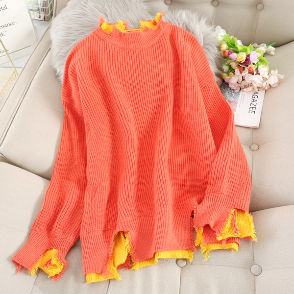 Μοντέρνο γυναικείο πουλόβερ τμε στρογγυλό ντεκολτέ σε διάφορα χρώματα