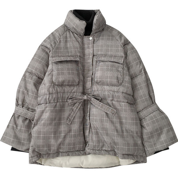 Jachetă de damă modernă cu șireturi și guler înalt, de culoare gri