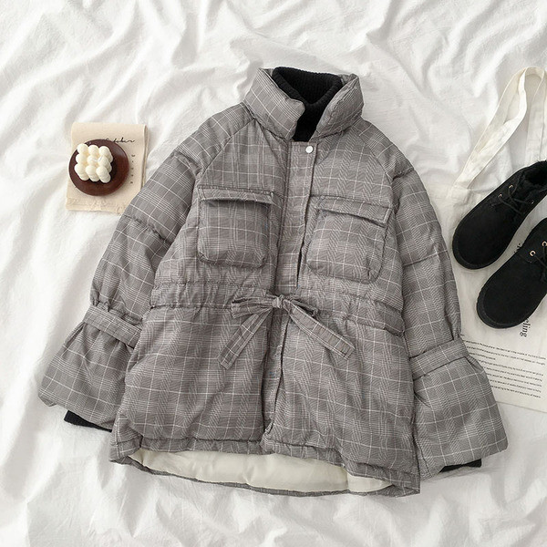 Jachetă de damă modernă cu șireturi și guler înalt, de culoare gri