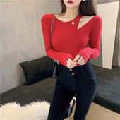 Γυναικεία εφαρμοστή ασύμμετρη μπλούζα σε κόκκινο και μαύρο χρώμα