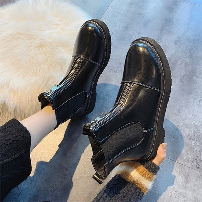 Cizme de dama din piele cu fermoar de culoare neagra