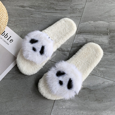 Papuci de casă pentru femei în alb și negru