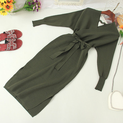 Μοντέρνο γυναικείο φόρεμα με λαιμόκοψη και κορδέλα σε διάφορα χρώματα