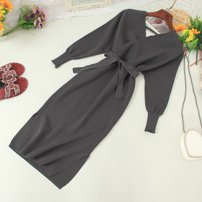 Μοντέρνο γυναικείο φόρεμα με λαιμόκοψη και κορδέλα σε διάφορα χρώματα