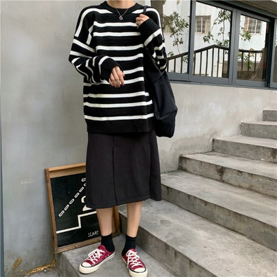 Γυναικείο φαρδύ ριγέ πουλόβερ σε τρία χρώματα