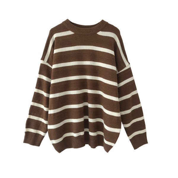 Γυναικείο φαρδύ ριγέ πουλόβερ σε τρία χρώματα
