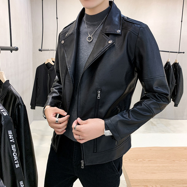 Μοντέρνο ανδρικό έκο δερμάτινο μπουφάν με τσέπες σε τρία χρώματα