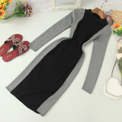 Női alkalmi ruha ovális nyakkivágással és hosszú ujjakkal, különböző színekben