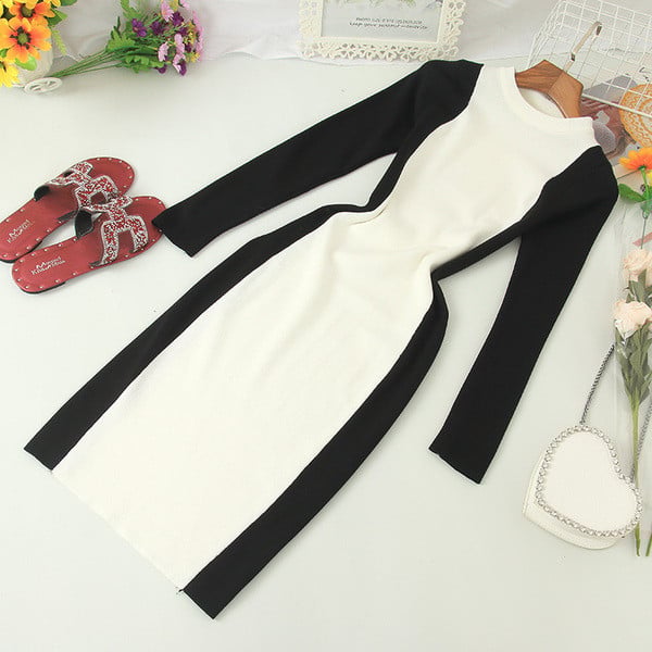 Női alkalmi ruha ovális nyakkivágással és hosszú ujjakkal, különböző színekben