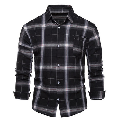 Alkalmi férfi kockás ing klasszikus gallérral és zsebbel fehér és fekete színben