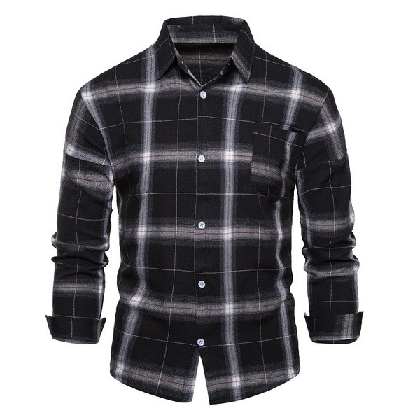 Alkalmi férfi kockás ing klasszikus gallérral és zsebbel fehér és fekete színben