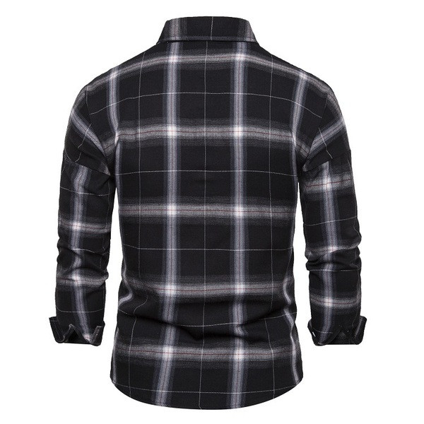 Alkalmi férfi kockás ing klasszikus gallérral és zsebbel fehér és fekete színben