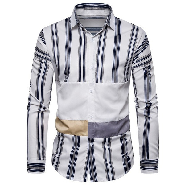 Μοντέρνο ανδρικό ριγέ πουκάμισο με κλασικό γιακά σε δύο χρώματα