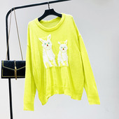 Pulover de dama model nou cu broderie si decolteu O in alb, galben, mov si negru