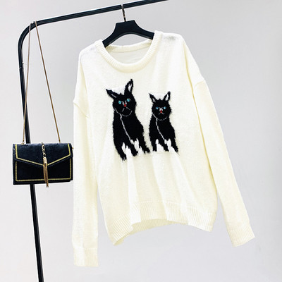 Pulover de dama model nou cu broderie si decolteu O in alb, galben, mov si negru