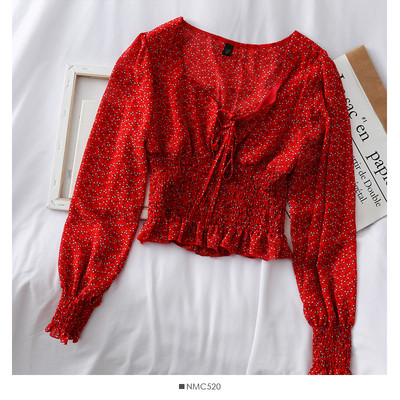 Stílusos női blúz spitz nyakkivágással és több színben megkötővel