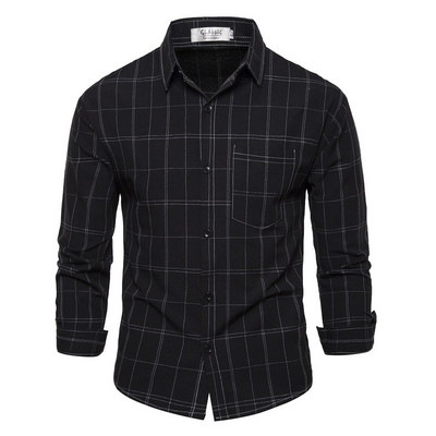 Cămașă casual pentru bărbați cu guler și buzunar clasic în albastru, negru și gri