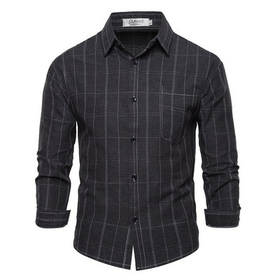 Cămașă casual pentru bărbați cu guler și buzunar clasic în albastru, negru și gri