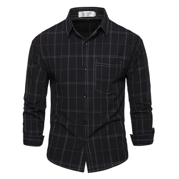 Cămașă casual pentru bărbați cu guler și buzunar clasic în albastru, negru și gri