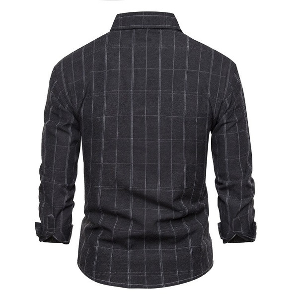 Cămașă casual pentru bărbați cu guler și buzunar clasic în albastru, negru și gri