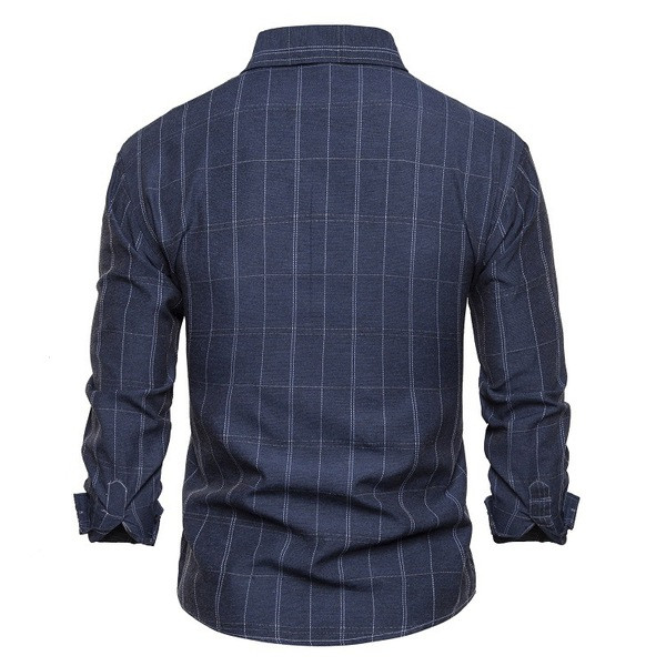 Cămașă casual pentru bărbați cu guler și buzunar clasic în albastru, negru și gri