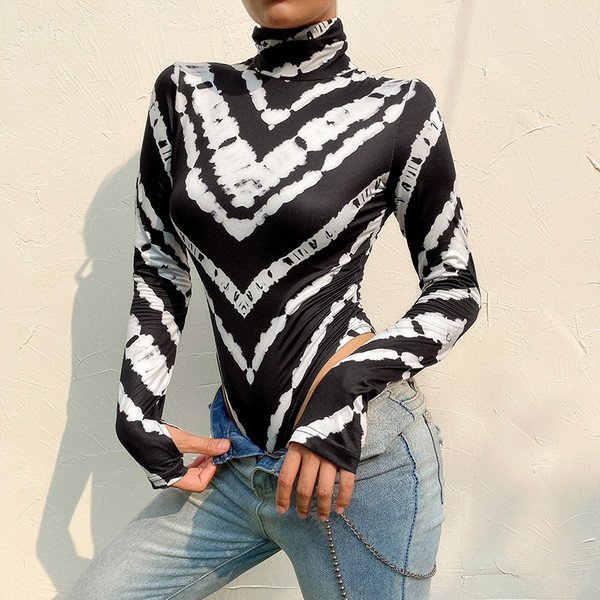 Modern női body fekete-fehér pólógallérral