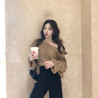 Φαρδύ χνουδωτό πουλόβερ σε δύο χρώματα