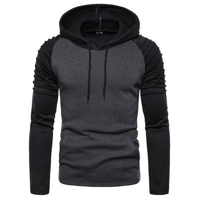 Hétköznapi férfi pulóver kapucnival és megkötővel szürke és fekete színben