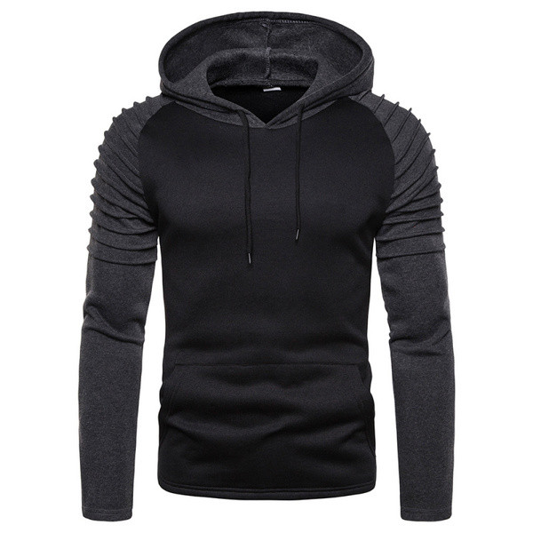 Hétköznapi férfi pulóver kapucnival és megkötővel szürke és fekete színben