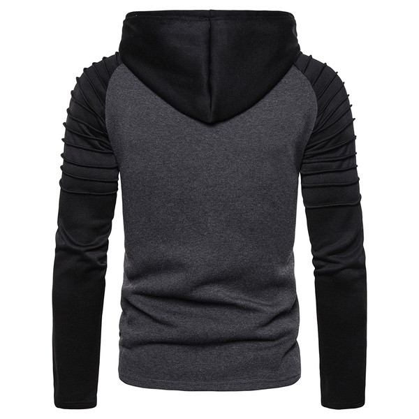 Hétköznapi férfi pulóver kapucnival és megkötővel szürke és fekete színben
