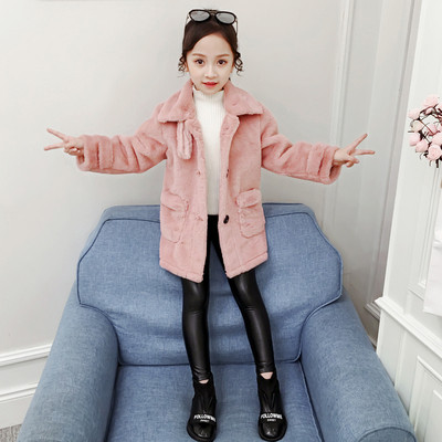 Palton modern pentru copii cu nasturi si buzunare in gri si roz