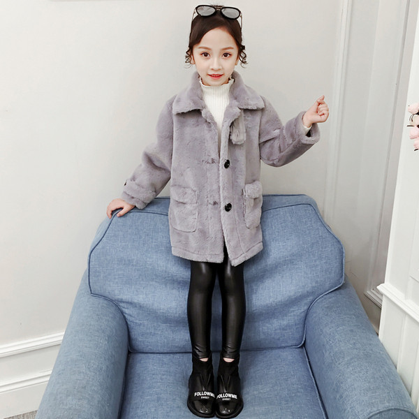 Palton modern pentru copii cu nasturi si buzunare in gri si roz