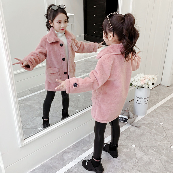 Palton modern pentru copii cu nasturi si buzunare in gri si roz