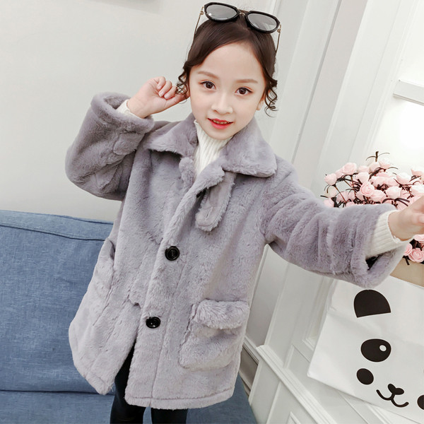 Palton modern pentru copii cu nasturi si buzunare in gri si roz