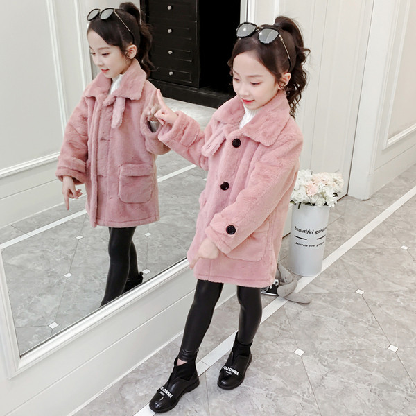 Palton modern pentru copii cu nasturi si buzunare in gri si roz