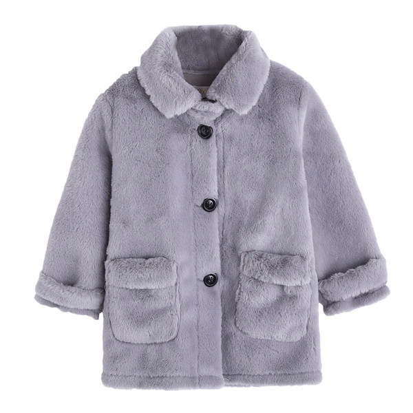 Palton modern pentru copii cu nasturi si buzunare in gri si roz