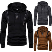 Casual αδρικό φούτερ με  κουκούλα και  μακρύ μανίκι  σε καφέ, γκρι και μαύρο χρώμα