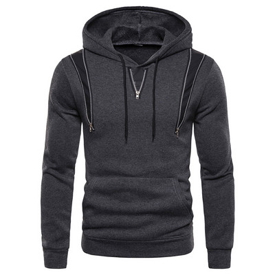 Casual αδρικό φούτερ με  κουκούλα και  μακρύ μανίκι  σε καφέ, γκρι και μαύρο χρώμα