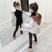 Geaca de copii model nou pentru fete cu gluga in culorile alb, roz si negru