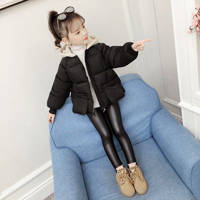 Geaca de copii model nou pentru fete cu gluga in culorile alb, roz si negru