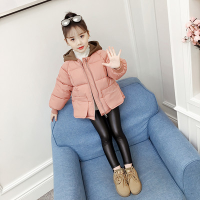 Geaca de copii model nou pentru fete cu gluga in culorile alb, roz si negru