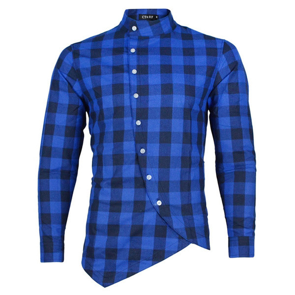 ÚJ modell férfi kockás ing aszimmetrikus rögzítéssel és klasszikus gallérral három színben