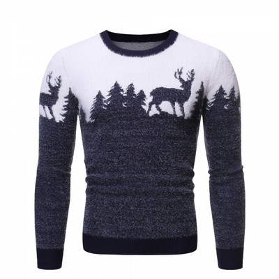 Casual men`s sweater with O-neck and long sleeves in three colors